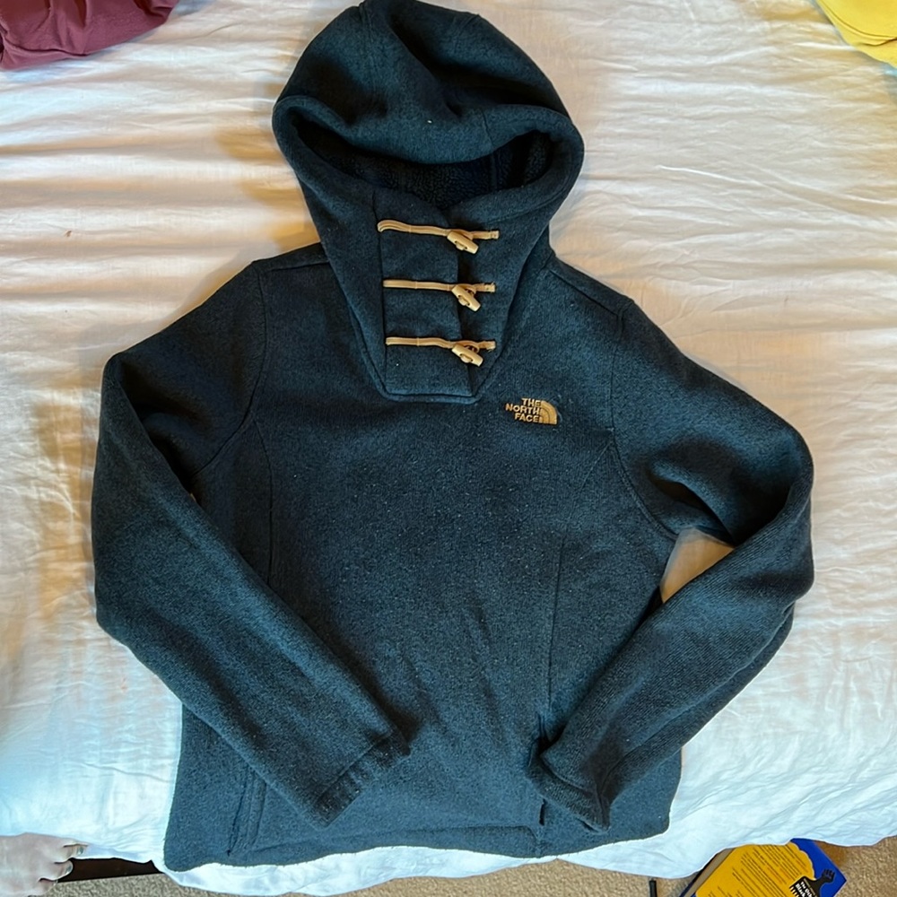 Northface crescent fleece hooded pullover - navy - small